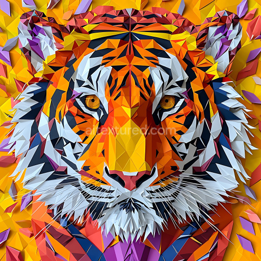 Seamless 3D PBR Bengal Tiger Origami-Style Animal Pattern Texture