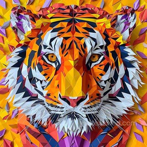Seamless 3D PBR Bengal Tiger Origami-Style Animal Pattern Texture texture preview