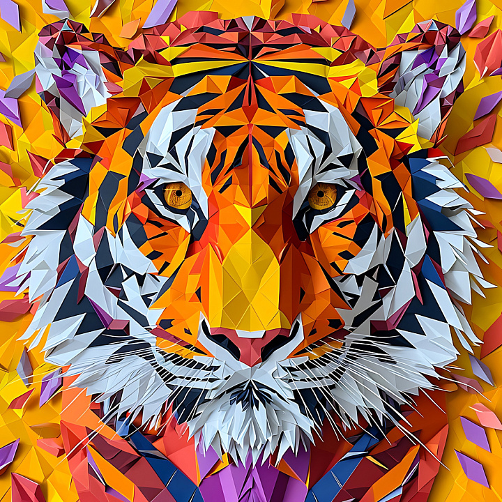 Bengal Tiger Origami-Style Animal Pattern seamless PBR texture preview