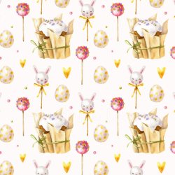 seamless Seamless 3D PBR Texture of Whimsical Christmas Digital Paper Featuring Easter Cakes, Bunnies, and Polka Dot Eggs texture 8k free download PBR