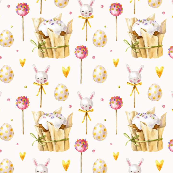 Featuring Cute Easter Cake, Bunny Lollipops & Polka Dot Eggs seamless PBR texture preview