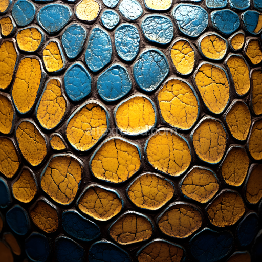 Seamless 3D PBR reptilian skin texture featuring cracked blue and yellow scales