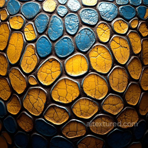 Reptilian Skin Texture Featuring Cracked Blue And Yellow Scales seamless Skin PBR texture