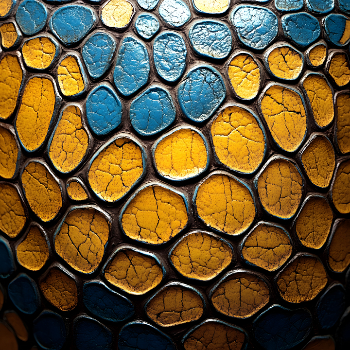 Reptilian Skin Featuring Cracked Blue And Yellow Scales seamless PBR texture preview