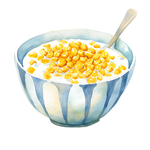 Watercolor Style Sweet Corn Cereal Breakfast Bowl Illustration