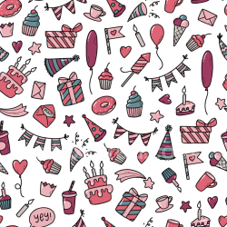 seamless Seamless 3D PBR cartoon-style birthday-themed pattern texture with gifts and cakes texture 8k free download PBR