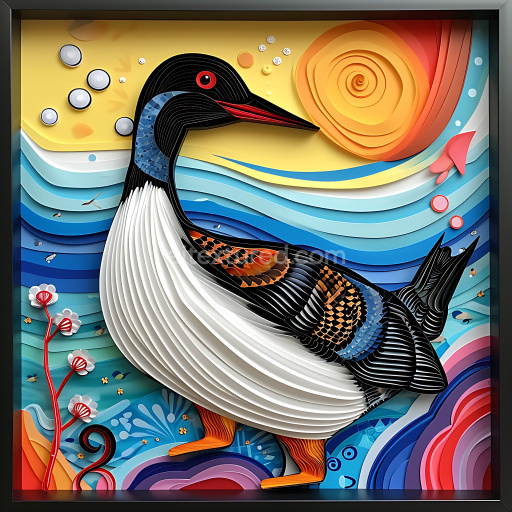 Seamless 3D PBR texture featuring stylized Common Loon feather pattern with abstract layered colors