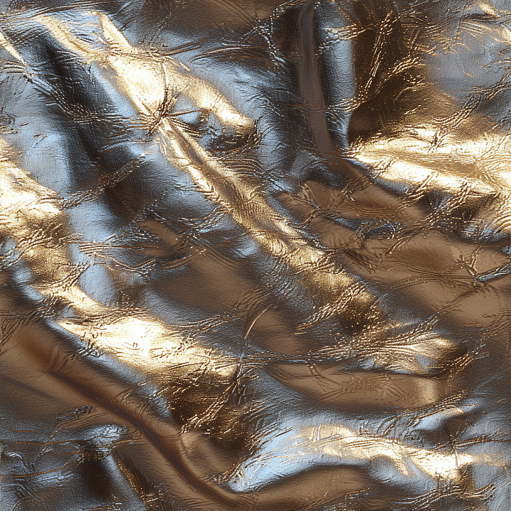 Glossy Metallic Gold Leather With Deep Wrinkles And Fine Grain seamless PBR texture preview