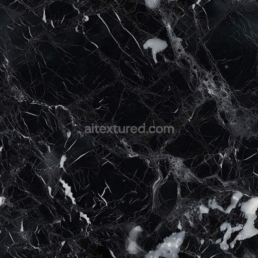 Seamless 3D PBR Black Marble Texture with Fine White Veins and Polished Finish