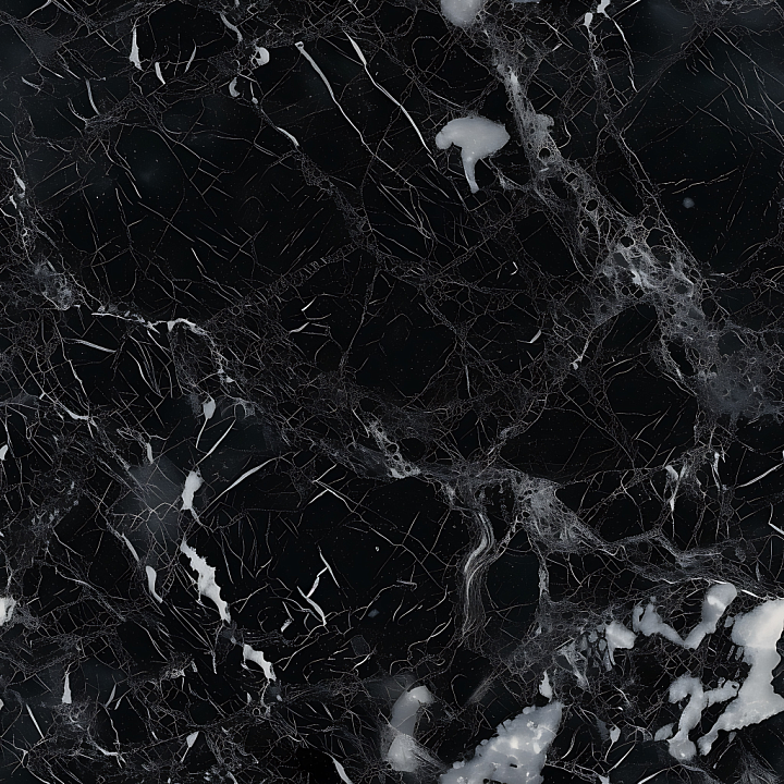 Black Marble with Fine White Veins and Polished Finish seamless PBR texture preview