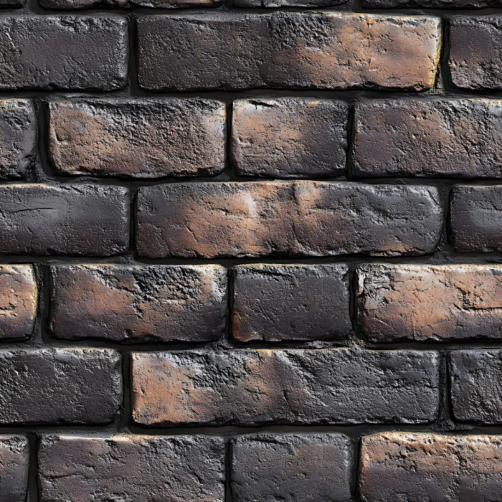 Cracked Brick Wall With Rough Weathered Surface And Dark Color Tones seamless PBR texture preview