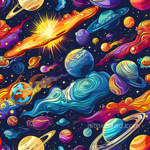 Stylized Space PBR Texture with Vibrant Planets & Cosmic Clouds seamless Star, space, planets PBR texture