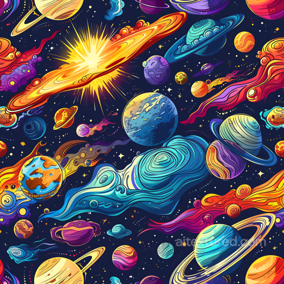 Stylized Space PBR Texture with Vibrant Planets & Cosmic Clouds Star, space, planets texture preview