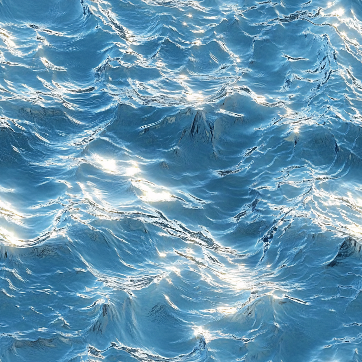 Water of Realistic Ocean Surface with Dynamic Waves and Sun Highlights seamless PBR texture preview