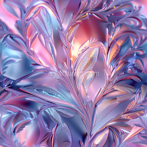 Seamless 3D PBR Glossy Floral Texture in Iridescent Pink and Blue with Organic Patterns