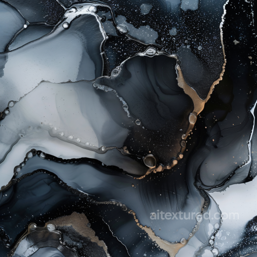 Alcohol Ink PBR Texture Featuring Black, gray, and Gold Veins with Fluid Organic Flow texture preview