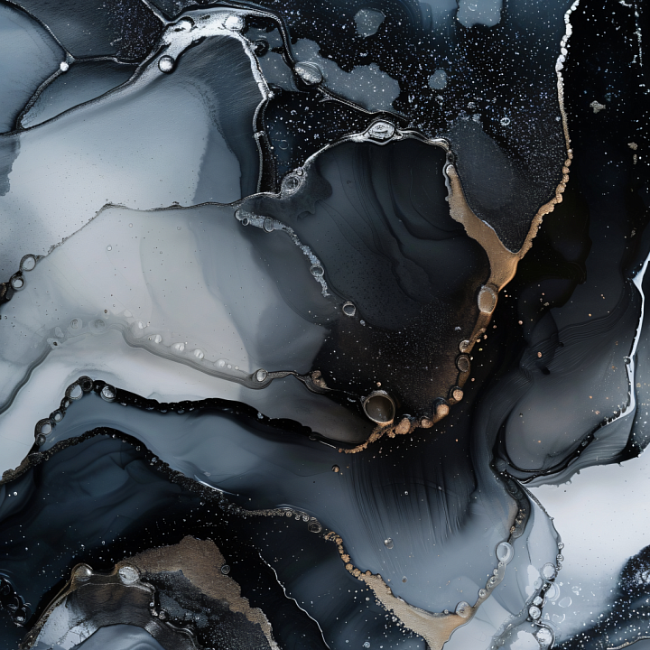 Alcohol Ink Featuring Black, gray, and Gold Veins with Fluid Organic Fl… seamless PBR texture preview