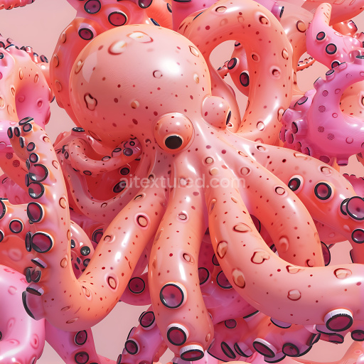 Seamless 3D Inflated Pink Rubber Tentacle Surface PBR Texture with Suction Cups