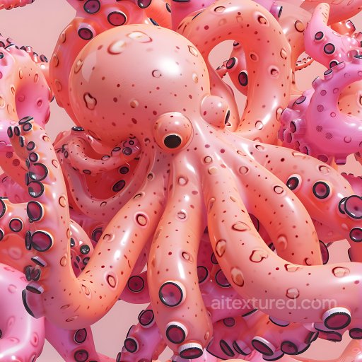Inflated Pink Rubber Tentacle Surface PBR Texture with Suction Cups seamless Inflated PBR texture