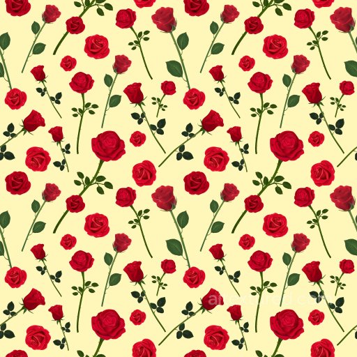 Pattern Texture Featuring Realistic Red Rose Floral Motifs on Pale Yellow Background seamless Pattern Bundle PBR texture