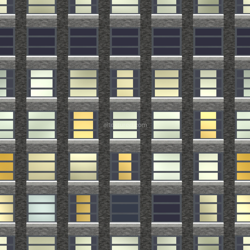 Seamless PBR facade texture with windows and concrete details