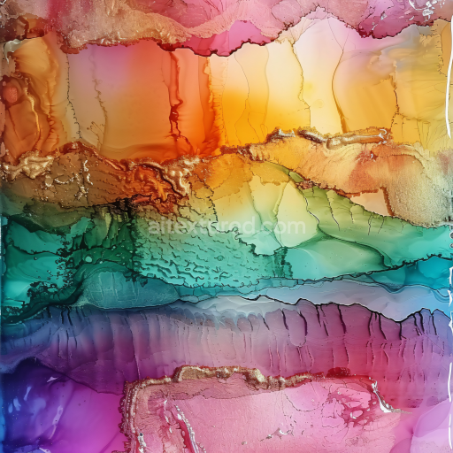 Seamless 3D Alcohol Ink PBR Texture with Vibrant Rainbow Waves and Fluid Marbling