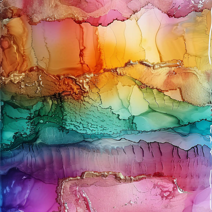Alcohol Ink with Vibrant Rainbow Waves and Fluid Marbling seamless PBR texture preview