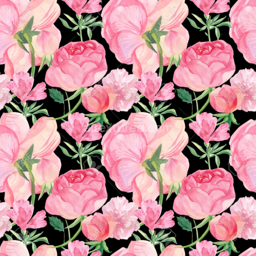 Seamless 3D PBR Texture of Pink Flower Pattern with Watercolor Floral Design