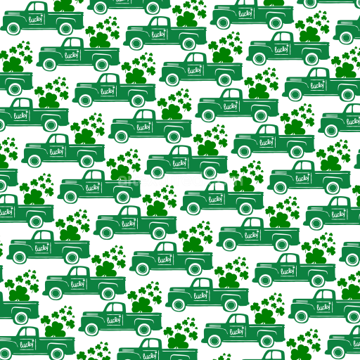 Seamless 3D PBR Digital Paper Texture with Green Trucks and Shamrocks