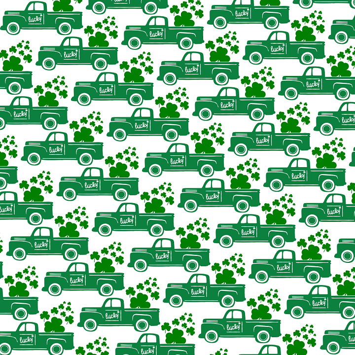 Digital Paper with Green Trucks and Shamrocks seamless PBR texture preview
