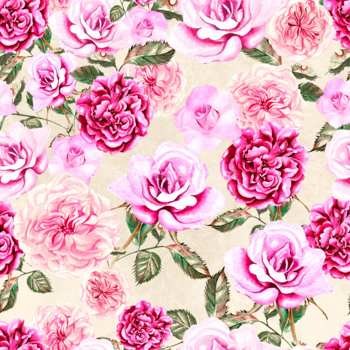 Seamless 3D PBR Texture Featuring Detailed Watercolor Pink and Red Roses