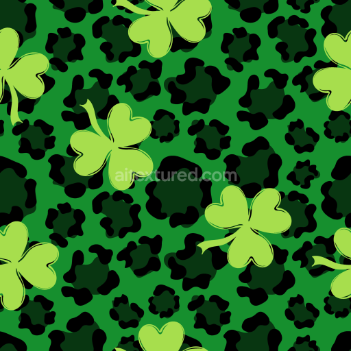 Seamless 3D PBR St Patrick Texture with Green Shamrocks and Camouflage Pattern