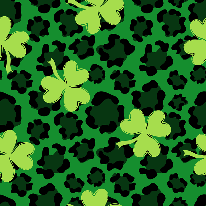 St Patrick with Green Shamrocks and Camouflage Pattern seamless PBR texture preview