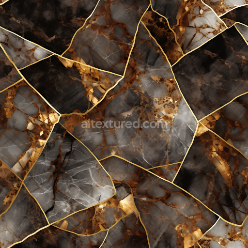 Seamless 3D Brown Marble PBR Texture Featuring Polished Stone with Golden Accents