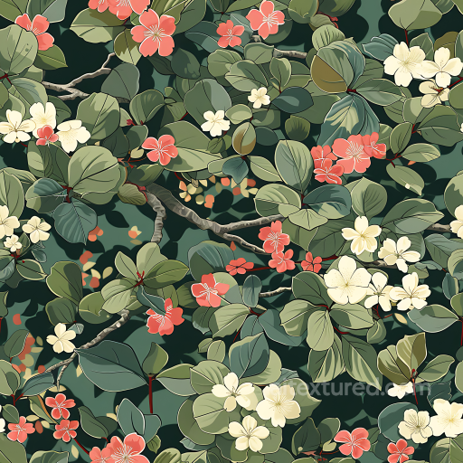 botanical camouflage PBR texture with lush green leaves and soft floral accents seamless Color Camouflage PBR texture