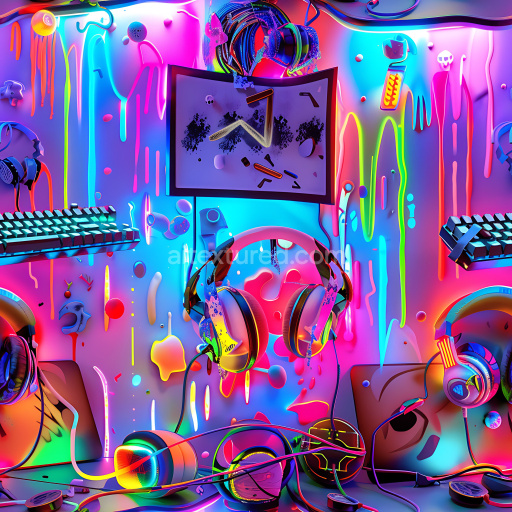 Seamless 3D PBR Texture Featuring Vibrant Neon Graffiti Drips and Splatters