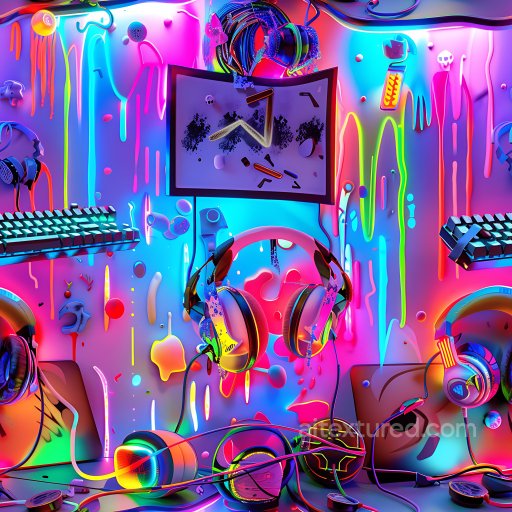 Seamless 3D PBR Texture Featuring Vibrant Neon Graffiti Drips and Splatters texture preview