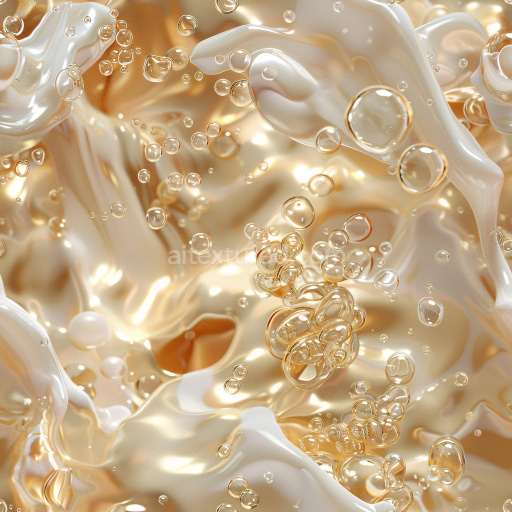Seamless 3D PBR Glossy Creamy Liquid Texture Featuring Transparent Bubbles