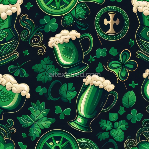 Seamless 3D PBR Texture Featuring St Patrick's Day Green Motifs and Festive Elements