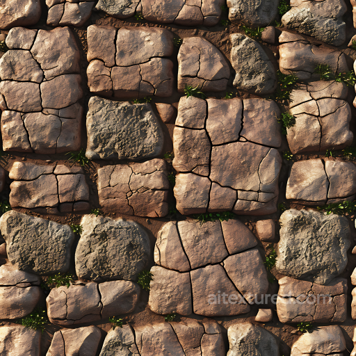 Cracked Stone Pavement PBR Texture with Earthy Tones and Moss Details seamless Stone PBR texture