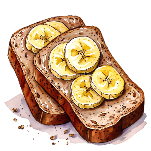 Watercolor Banana Bread Slices with Banana Topping Breakfast Illustration