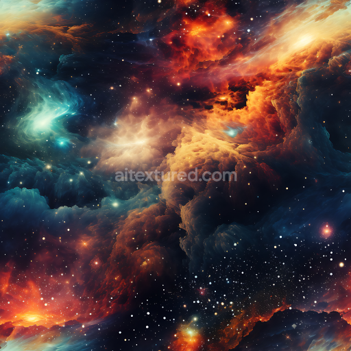 Seamless 3D Space PBR Texture Featuring Vibrant Nebula Clouds and Galactic Starfield