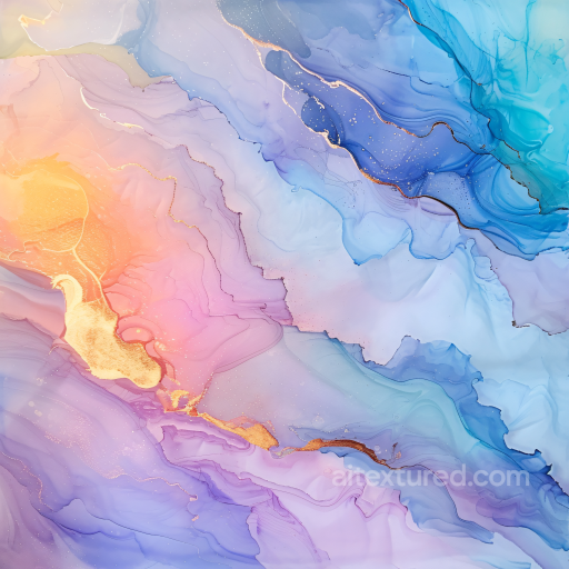 Alcohol Ink PBR Texture Featuring Pastel Swirls and Gold Veins seamless Alcohol ink PBR texture