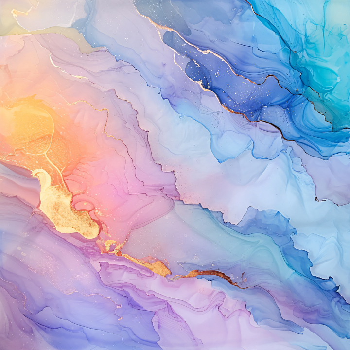 Alcohol Ink Featuring Pastel Swirls and Gold Veins seamless PBR texture preview