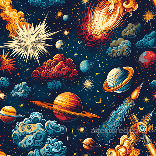 Featuring Stylized Cartoon Cosmic Clouds & Planets seamless Star, space, planets PBR texture