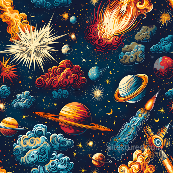 Featuring Stylized Cartoon Cosmic Clouds & Planets Star, space, planets texture preview