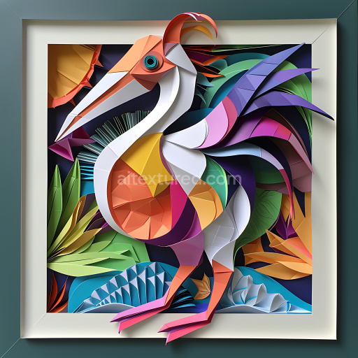Seamless 3D PBR Texture Featuring Colorful Origami Dodo Bird Pattern