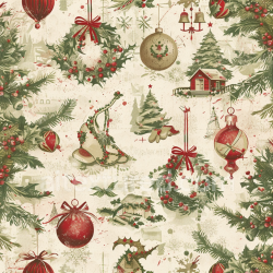 seamless Seamless 3D PBR Texture Featuring Vintage Christmas Ornaments & Greenery texture 8k free download PBR