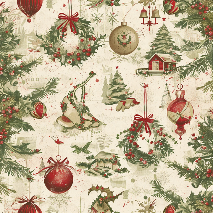 Featuring Vintage Christmas Ornaments & Greenery seamless PBR texture preview