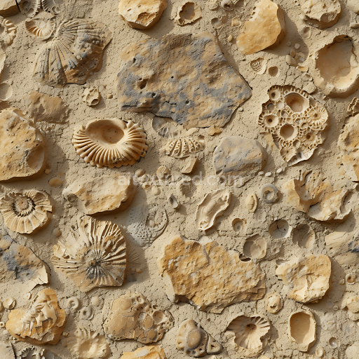 Preview — Seamless 3D PBR Fossil Stone Ground Texture with Embedded Shells and Sandy Matrix